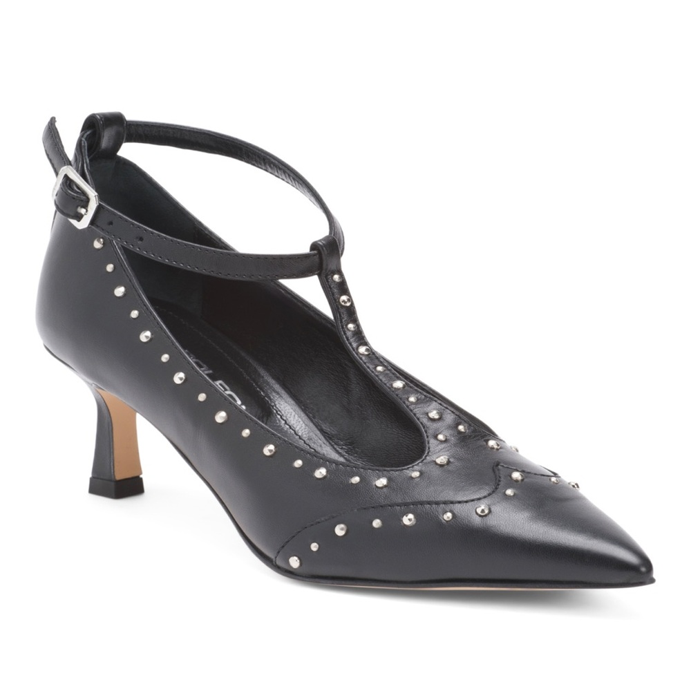 NAPOLEONI Made In Italy Leather Pointy Toe Heels With Studs